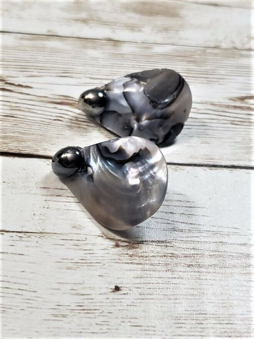 Vintage Clip On Earrings Pear Shaped Mother Of Pearl? Shell?